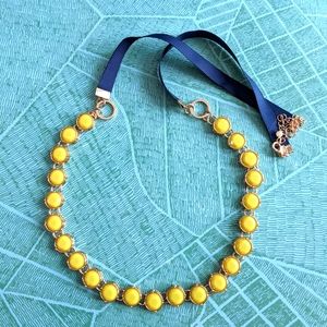 Gold Necklace with Navy Ribbon and Matte Lime Rhinestones